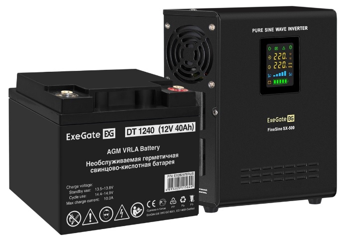 

Комплект Exegate FineSine SX-500.LCD.AVR.2SH EX296497RUS ИБП EX295995RUS + батарея 40Aч EX282976RUS 1шт (инвертор, синус, для котла, настенный) 500VA/, FineSine SX-500.LCD.AVR.2SH