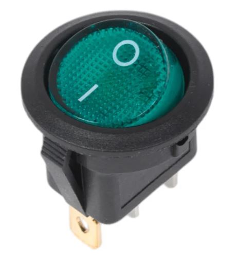 

Выключатель Rexant 36-2588 клавишный круглый 12V 20А (3с) ON-OFF зеленый с подсветкой (RWB-214), 36-2588