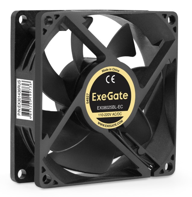 Вентилятор для корпуса Exegate EX08025BL-EC EX301436RUS 80mm, 2700rpm, 28dBA, 40CFM