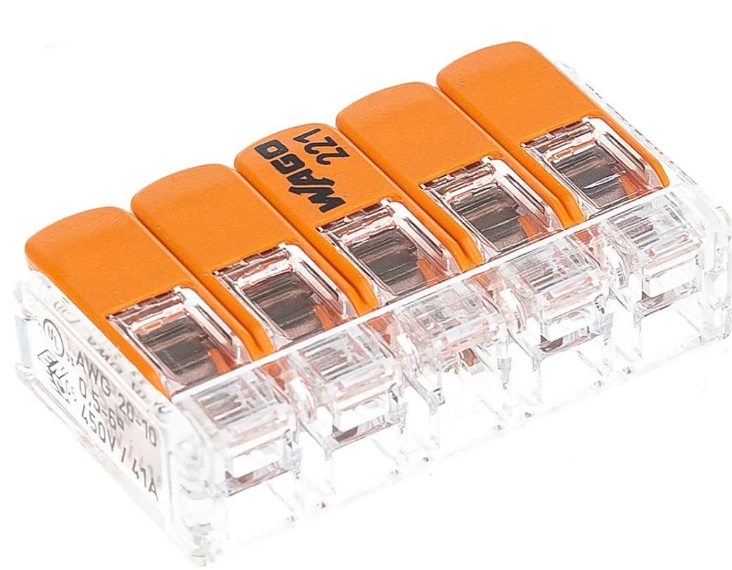 

Клемма WAGO 221-615 универсальная компактная 5х(0.5-4/6) (кратность 15 шт), 221-615