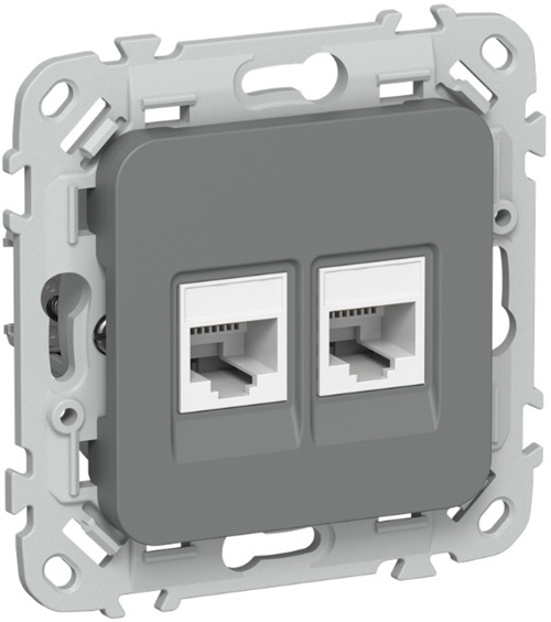 

Розетка компьютерная IEK FI-K22-1-K80 FLITE 2-местная RJ45 категория 5Е UTP РК5е-2-0-ФлМА мокрый асфальт, FI-K22-1-K80