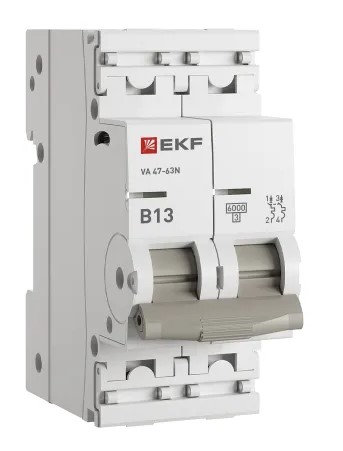 

Автоматический выключатель EKF M636213B 2P 13А (B) 6кА ВА 47-63N PROxima, M636213B