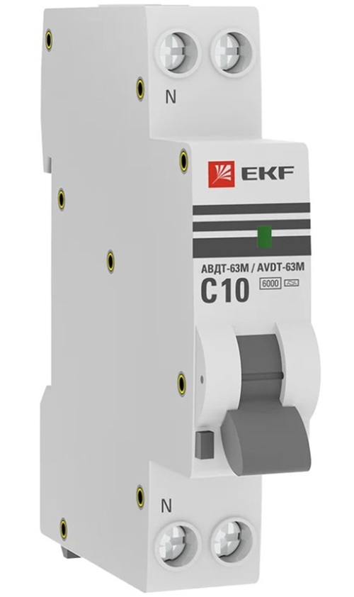 

Автомат дифференциальный EKF DA63M-10-10 АВДТ-63М 1P+N 18мм 10А характеристика С 10мА тип AС электронный 6кА PROXIMA, DA63M-10-10