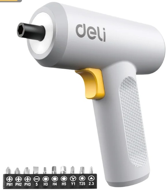

Отвертка Deli DL-DP04-E3B1 аккумуляторная (3,6В, 1,5А*ч, 5Нм, 250 об/мин, набор бит 10 шт + удлинитель, Type-C, картон), DL-DP04-E3B1