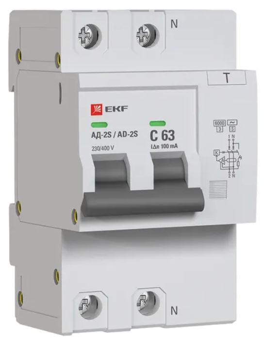 

Автомат дифференциальный EKF D63N26ES63C100 АВДТ-63N 1P+N 63А (C) 100мА (AC-S) эл 6кА PROXIMA, D63N26ES63C100