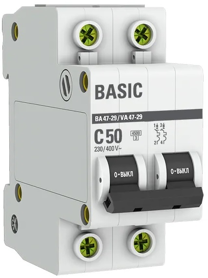 

Автоматический выключатель EKF mcb4729-2-50C 2P 50А (C) 4,5кА ВА 47-29, mcb4729-2-50C