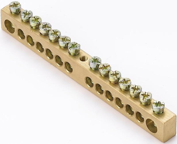 

Шина DEKraft 32005DEK ШН-201 Шина нулевая 14 групп/крепеж по центру, сеч. 8x12 мм, 100А, 32005DEK