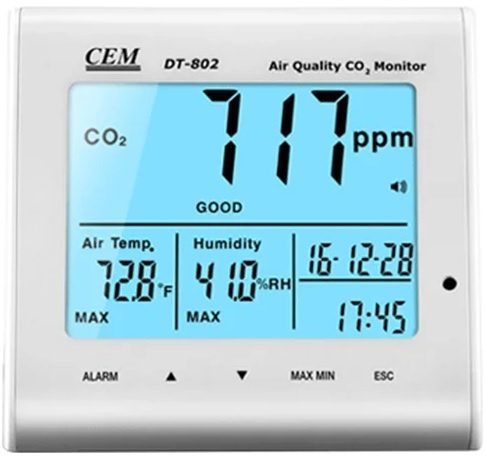 Изображение товара Анализатор CO2 CEM DT-802 для контроля воздуха с часами и звуковой сигнализацией