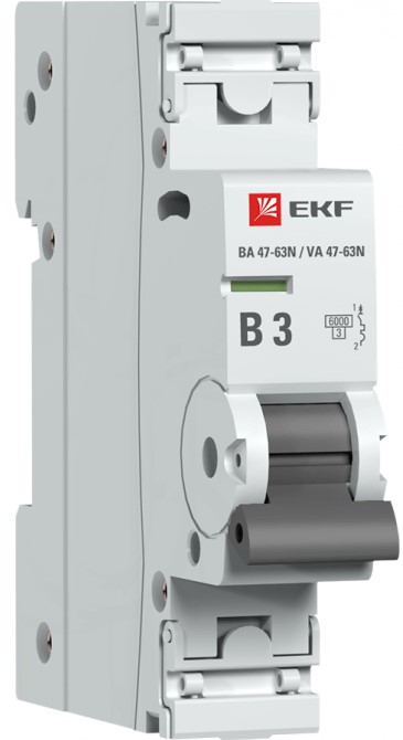 

Автоматический выключатель EKF M636103B 1P 3А (B) 6кА ВА 47-63N PROxima, M636103B