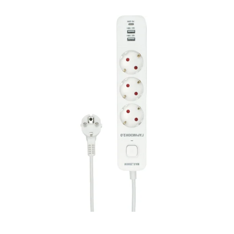 Изображение товара Сетевой фильтр Гарнизон EPS-3-CU2-W-2 с USB, защита от помех, 2500 Вт