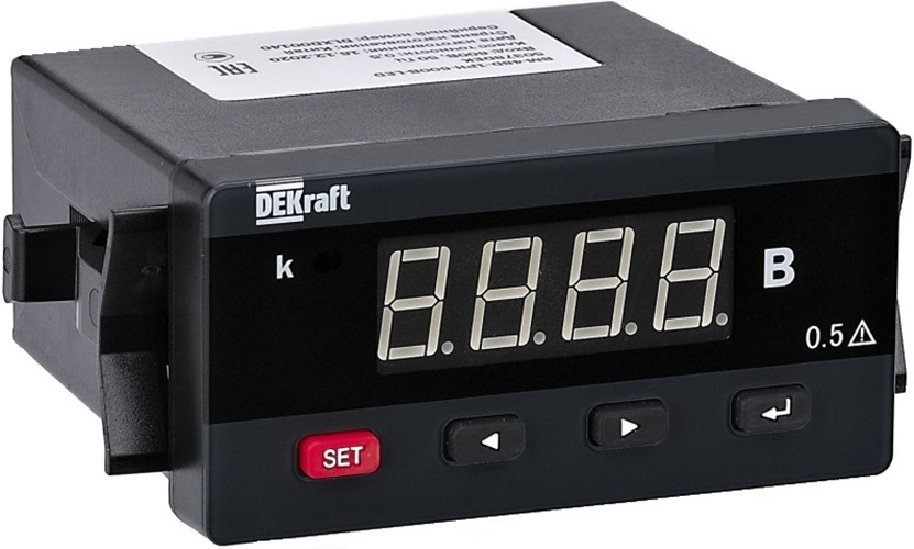 

Вольтметр DEKraft 50380DEK цифровой 96x48мм однофазный, вход 600В, выход RS485, LED-дисплей ВМ-48D, 50380DEK