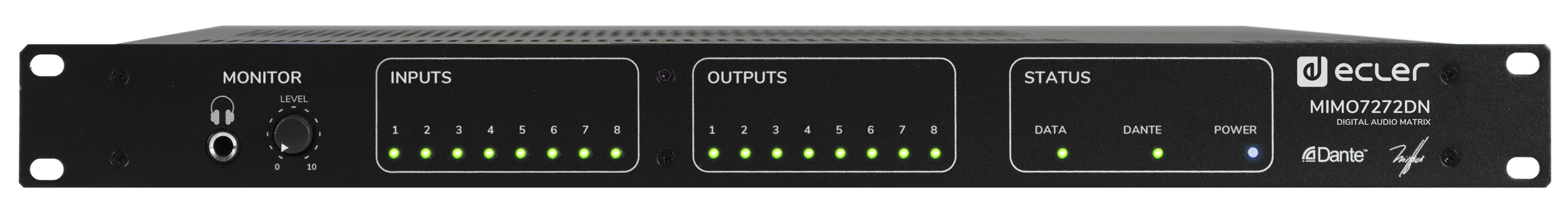 

Аудиопроцессор Ecler MIMO7272DN DSP, 8х8 входов/выходов, 64х64 Dante, MIMO7272DN