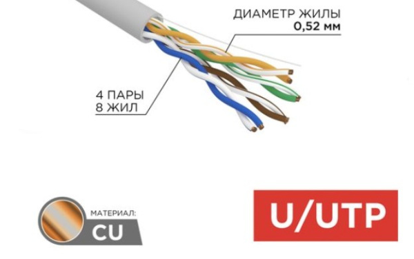 Изображение товара Кабель витая пара Rexant 02-0004-R для высокоскоростных сетей 305 м