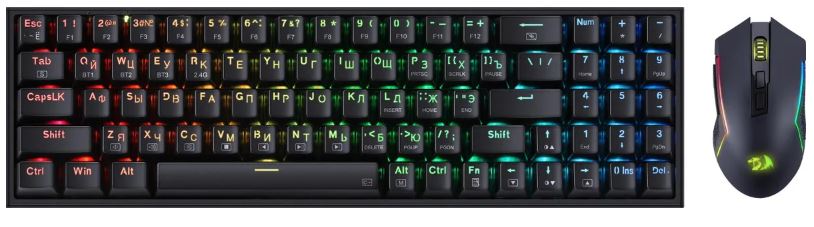 Клавиатура и мышь проводной комплект Redragon S136 72158 RU, BT/24G, RGB, чёрный (1/20)