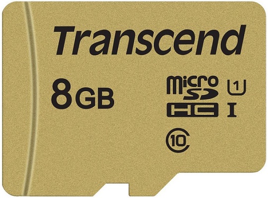 

Карта памяти 8GB Transcend TS8GUSD500S microSDHC Class 10 U1 500S + адаптер, MLC, TS8GUSD500S