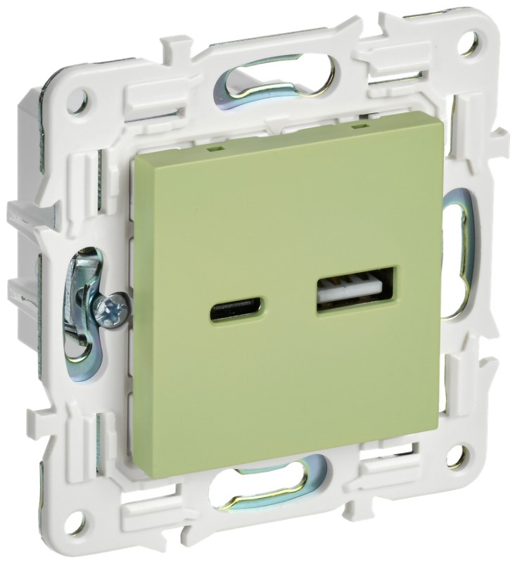 

Розетка USB IEK SK-U22-D31-K06 SKANDY тип A+тип C 3,1А SK-R14M мятная, SK-U22-D31-K06