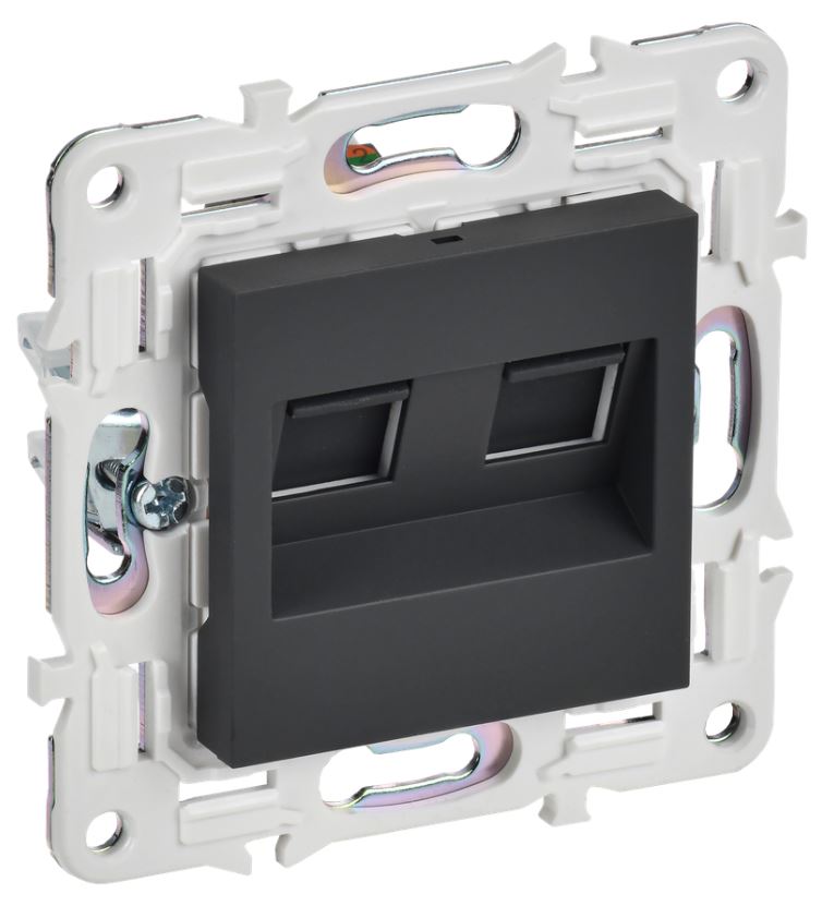 

Розетка компьютерная двойная IEK SK-K20-1-K53 SKANDY RJ45 кат.5E SK-K03G графит, SK-K20-1-K53