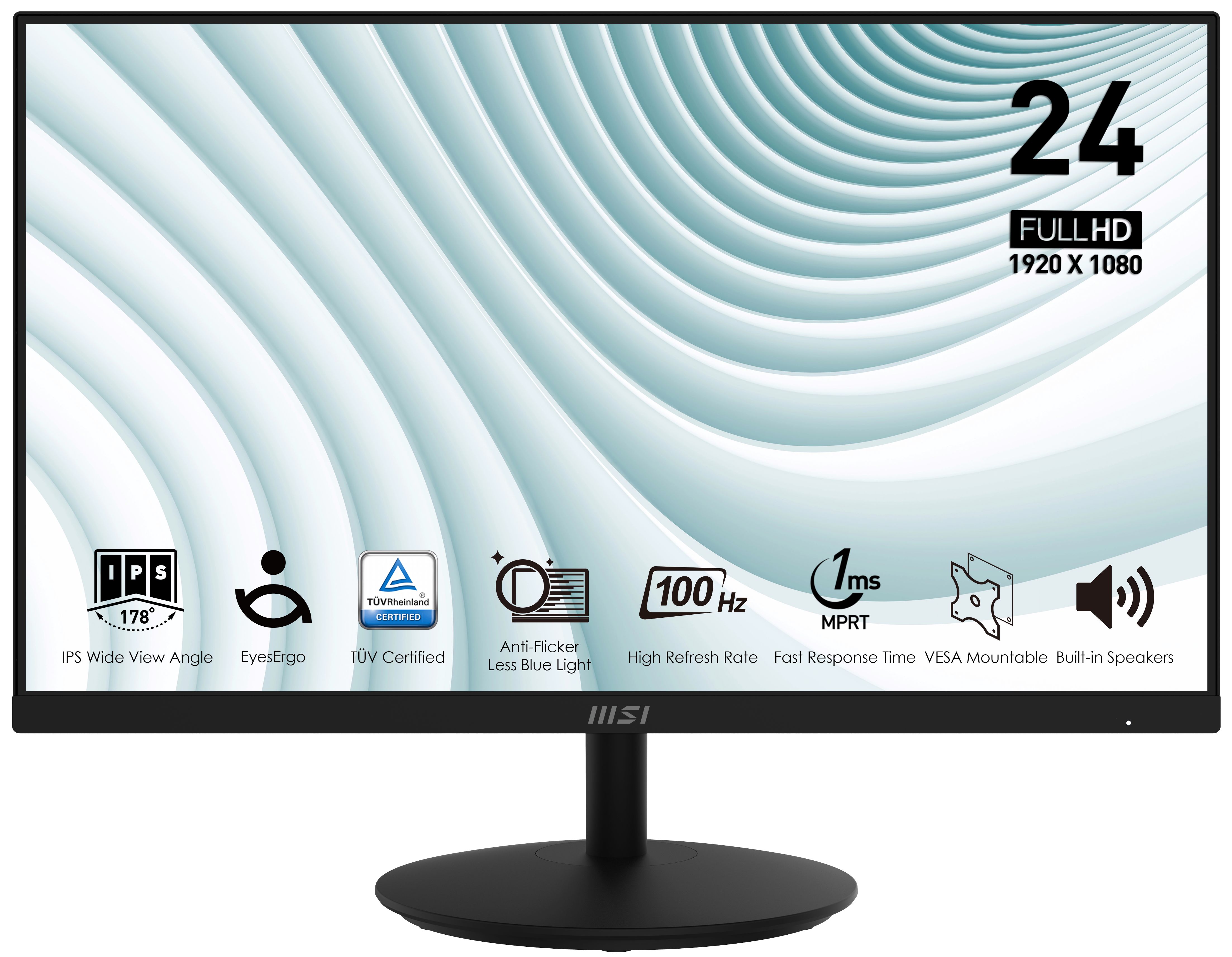 

Монитор 23,8" MSI Pro MP242A 9S6-3PA1CT-205 1920x1080 IPS LED 1ms 16:9 HDMI M/M 250cd 178гр/178гр 100Hz VGA DP черный, Pro MP242A