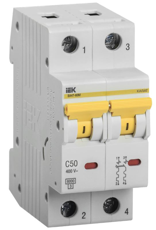 

Автоматический выключатель IEK MVA31-2-050-C тип C 6kA 2П 400В 2мод белый, MVA31-2-050-C