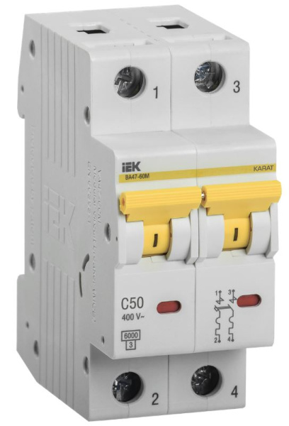 Изображение товара Автоматический выключатель IEK MVA31-2-050-C 50А 400В модуль IP20