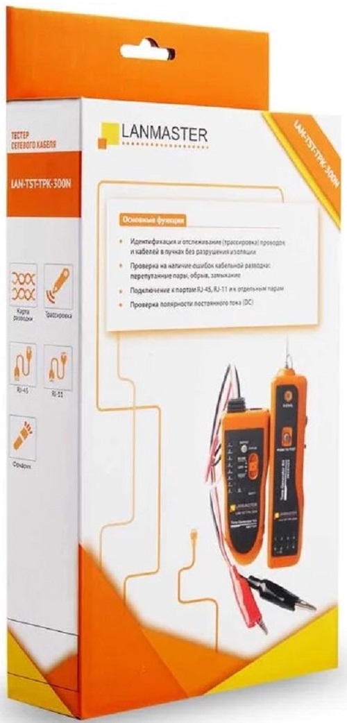 

Тестер Lanmaster LAN-TST-TPK-300N набор для трассировки щуп + тон-генератор, с тестированием разводки витой пары, LAN-TST-TPK-300N