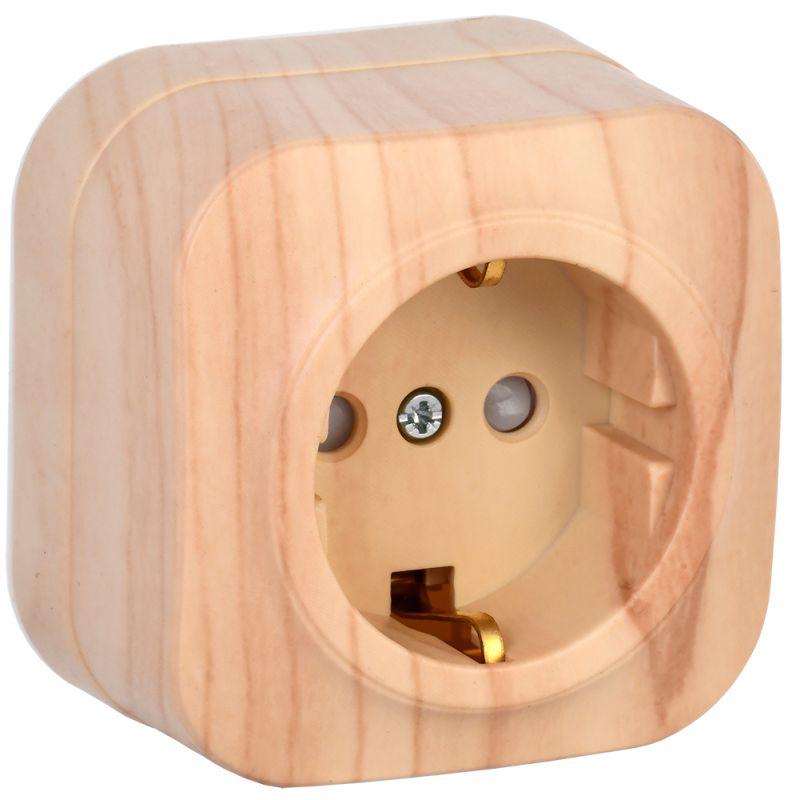 

Розетка IEK ERH14-K34-16 1-м ОП GLORY РСш20-3-ХС 16А с заземл. защ. шторки сосна, ERH14-K34-16