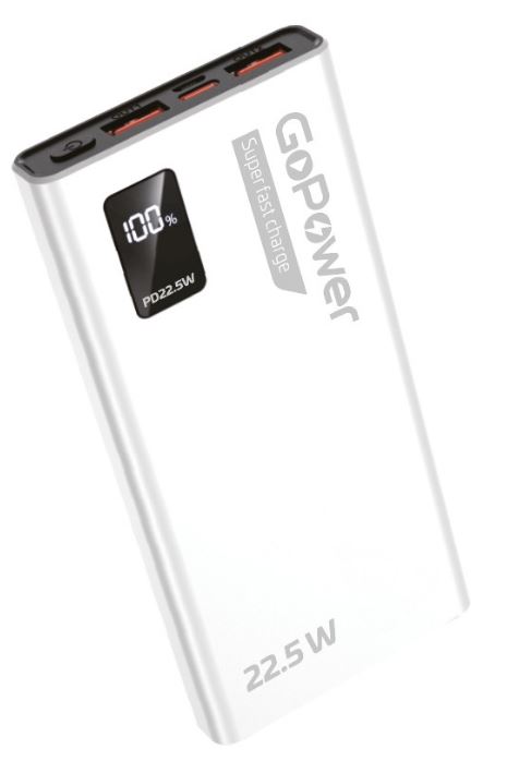 

Аккумулятор внешний портативный GoPower PB03-10 00-00029658 10000mAh 3.0A 22.5W 2USB/Type-C белый, PB03-10
