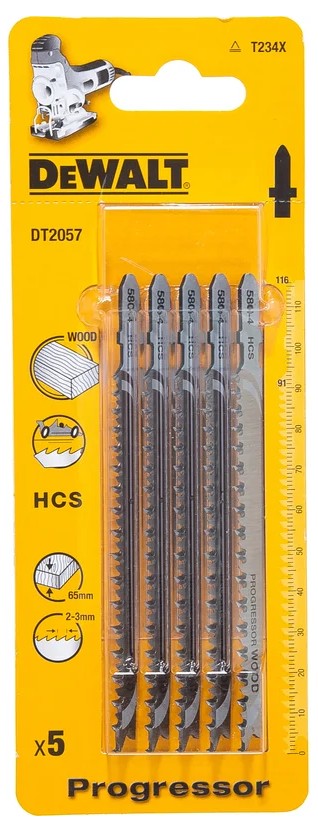 Пилка для электролобзика DeWALT DT2057 о дереву из высокоуглеродистой стали.HCS 116x91x2-3x65мм, T234x5шт