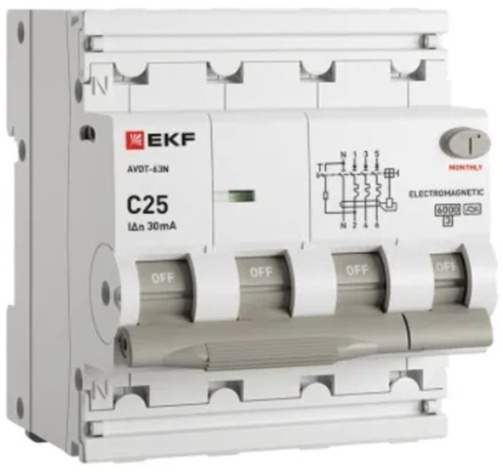 Изображение товара Дифференциальный автомат EKF D63N46MA25C30 63А, тип C, 4 полюса