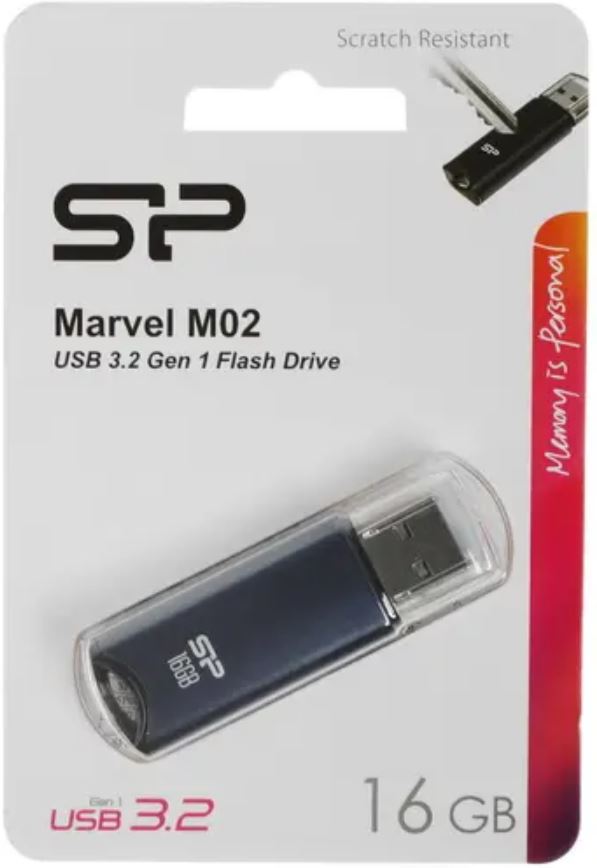 

Накопитель USB 3.2 Silicon Power M02 16GB Marvel USB3.2 синий, M02