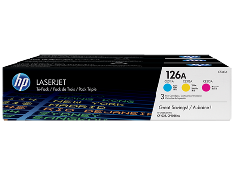 

Набор картриджей HP 126A CF341A для HP LaserJet Pro CP1025, желтый/голубой/пурпурный (1000*3 стр) тройная упаковка, 126A