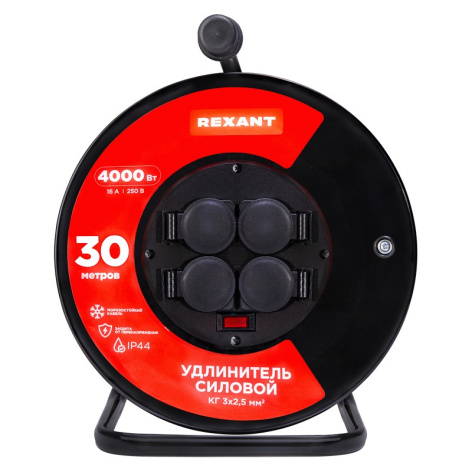 Изображение товара Удлинитель Rexant 13-5014 на катушке с 4 розетками и защитой IP44