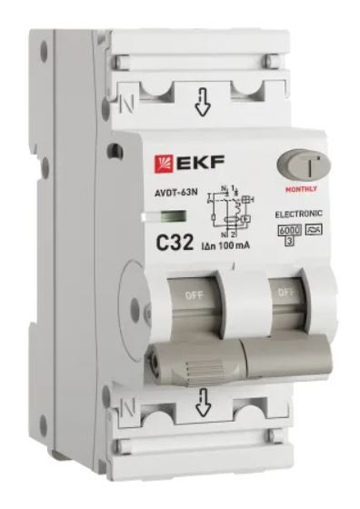 

Автомат дифференциальный EKF D63N26EA32C100 АВДТ-63N 1P+N 32А характеристика C 100мА тип A электронный 6кА PROXIMA, D63N26EA32C100