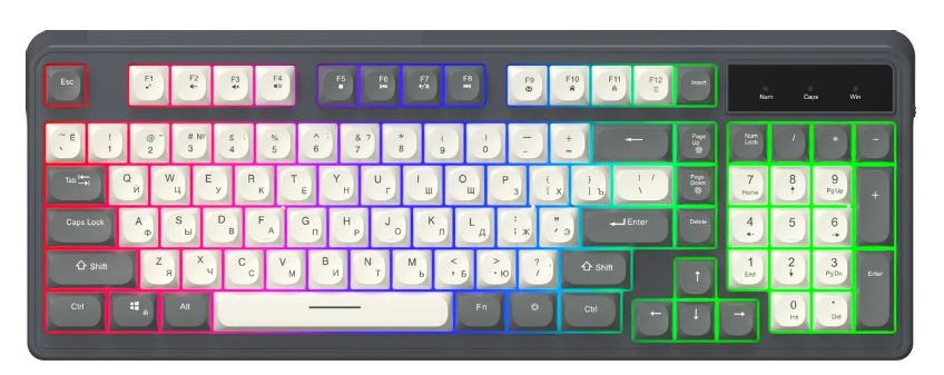 

Клавиатура Oklick 731G 1644319 серый/белый USB for gamer LED, 731G