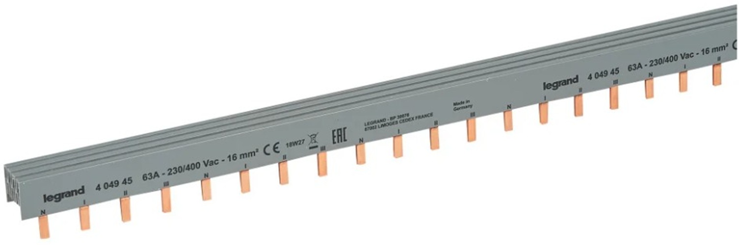 

Шина Legrand 404945 гребенчатая 4п 56 модулей 16мм.кв зубья, 404945