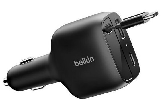 

Зарядное устройство автомобильное Belkin CCC001hqBK 75W With USB-C&USB-A Ports с выдвижным кабелем USB-C. Длина кабеля: 75см. Цвет: черный, CCC001hqBK