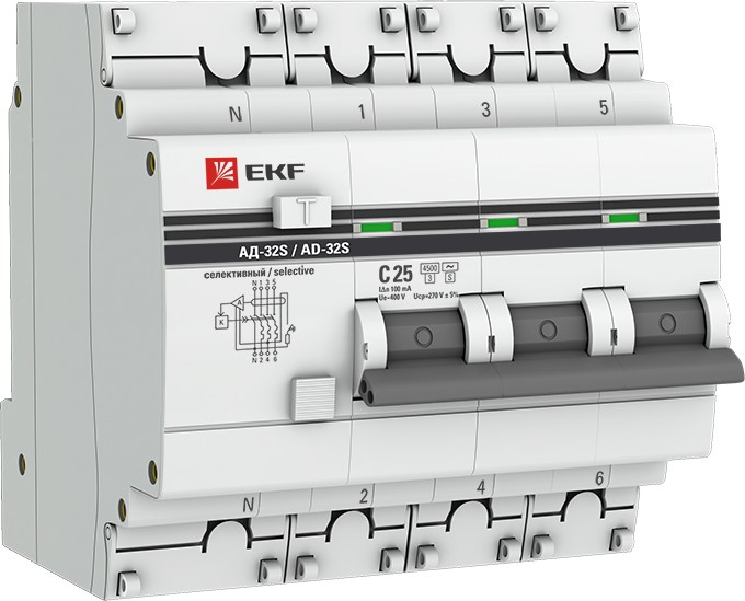 

Автомат дифференциальный EKF DA32-25-100S-4P-pro АД-32 3P+N (S) 25А (С) 100мА тип (АС) эл. 4,5кА PROxima, DA32-25-100S-4P-pro