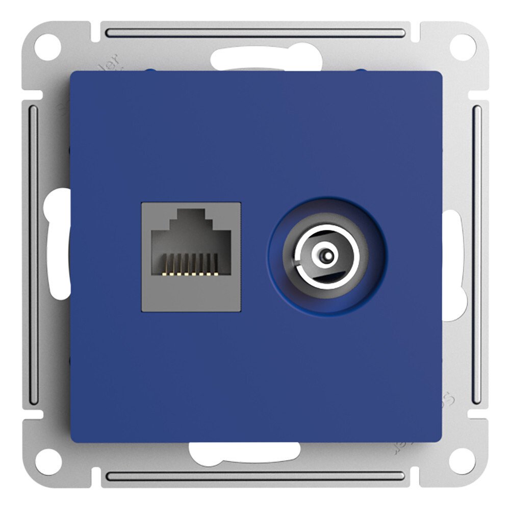 

Розетка Systeme Electric ATN001189 AtlasDesign двойная ТВ + компьютерная RJ45, кат. 5Е, аквамарин, ATN001189