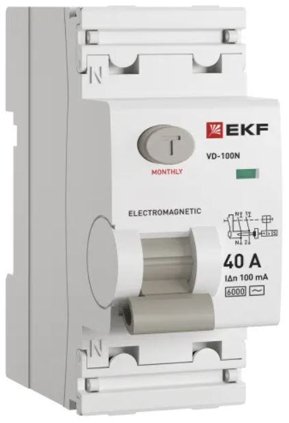 

УЗО EKF E1026M40100 ВДТ ВД-100N 2P 40А 100мА AC эл-мех 6кА PROXIMA, E1026M40100