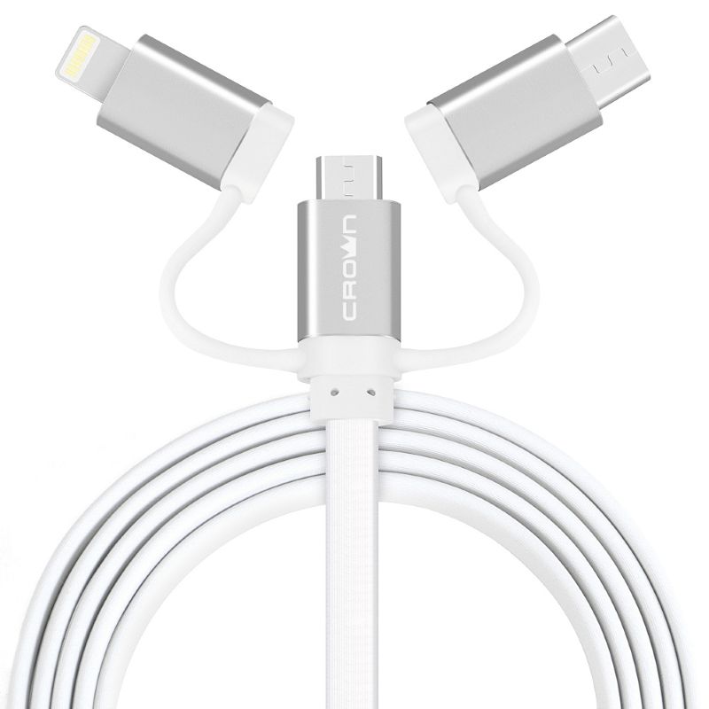 

Кабель Crown CMCU-3182 CM000002151 USB - microUSB/USB Type-C/Lightning white, CMCU-3182