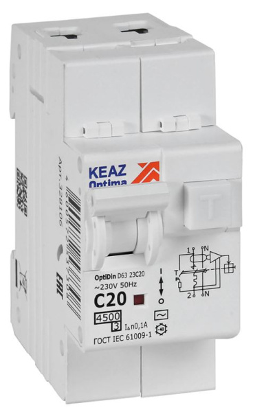 Изображение товара Автомат КЭАЗ 328106 дифференциальный автомат защитный 230 В 20 А 100 мА