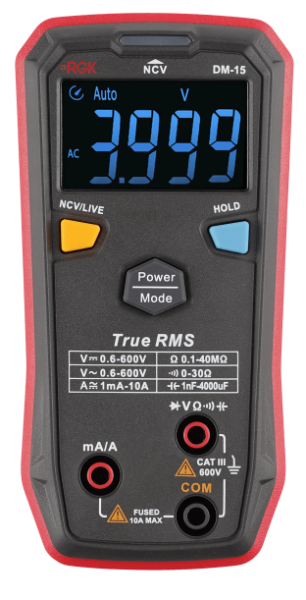 Изображение товара Мультиметр RGK DM-15 для измерений переменного и постоянного напряжения сопротивления и температуры