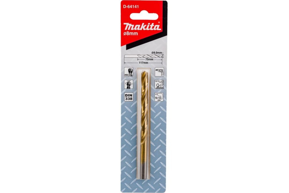 

Сверло Makita D-64141 д\металла HSS-TiN, 8х75х117мм, 1шт, хв-цилиндр, Economy, D-64141