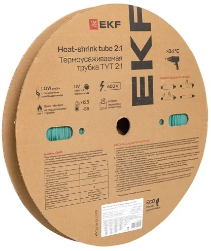 Изображение товара Термоусаживаемая трубка EKF tut-25-j зеленая 1 м для изоляции и защиты кабелей