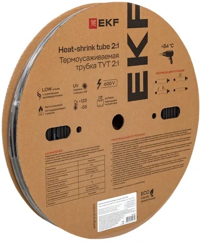 

Термоусаживаемая трубка EKF tut-6-b ТУТ нг 6/3 черная рулон, tut-6-b