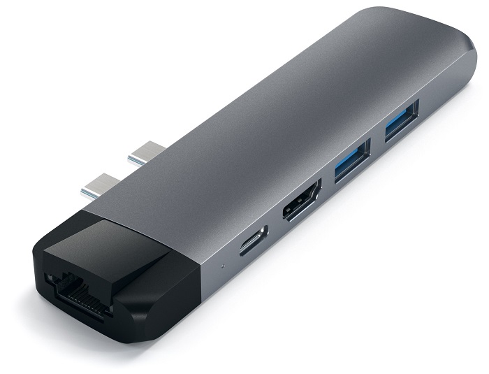 

Концентратор Satechi Aluminum Type-C Pro Hub Adapter with Ethernet ST-TCPHEM для 2016/2017/2018 MacBook Pro 13” и 15”. Порты: HDMI 4K, USB-C Power Del, Aluminum Type-C Pro Hub Adapter with Ethernet