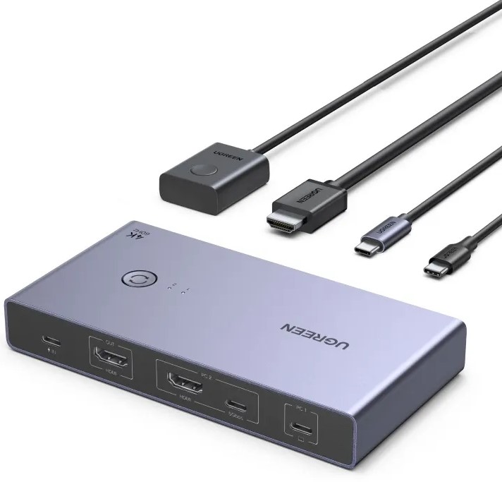 

Переключатель UGREEN CM731 25960_ USB-C+HDMI KVM Switch 2 In 1 Out. Цвет: серый космос, CM731