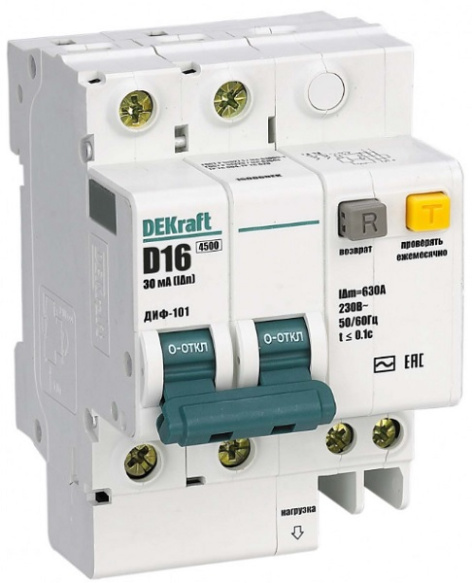 Изображение товара Автомат дифференциальный DEKraft 15086DEK серии ДИФ-101 16 А 2-полюса