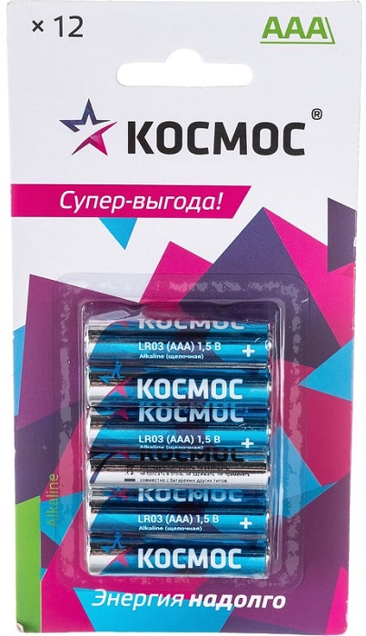 

Батарейка Космос KOCLR03BL12 алкалиновые, 12 шт, ААА (LR03, R03, UM4), KOCLR03BL12