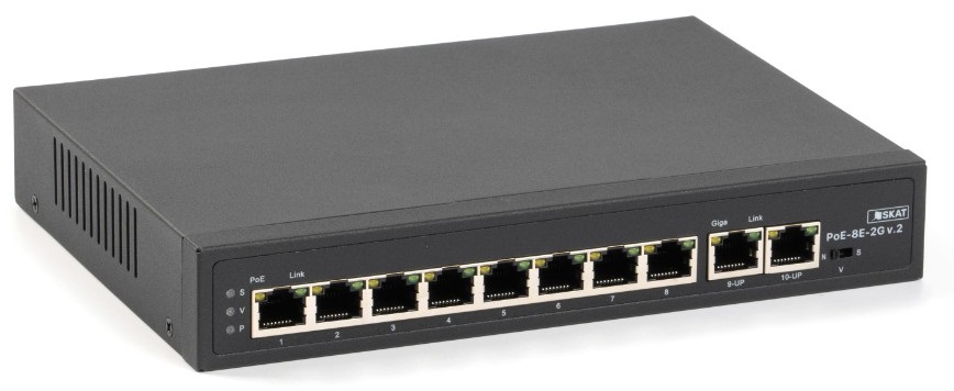 

Коммутатор Бастион SKAT PoE-8E-2G v.2 PoE Plus, мощность 120Вт, порты: 8-Ethernet, 2-Uplink, SKAT PoE-8E-2G v.2